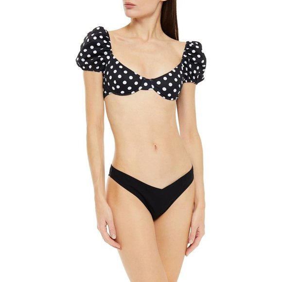 Caroline Constas Skyros Bikini Top Black Polka Dot Ruffle Swim Resort M NWT $195 - Picture 1 of 6